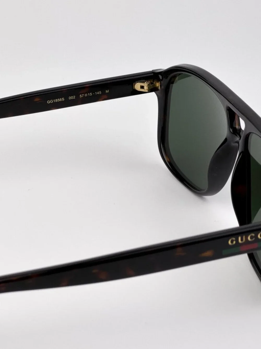 Gucci GG1856S 002 Sunglasses – Dark Havana Pilot Frame with Green Lenses